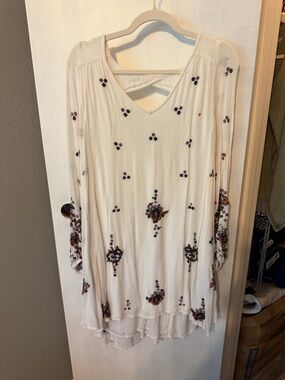 Free People Cream Boho Embroidered Mini Dress
